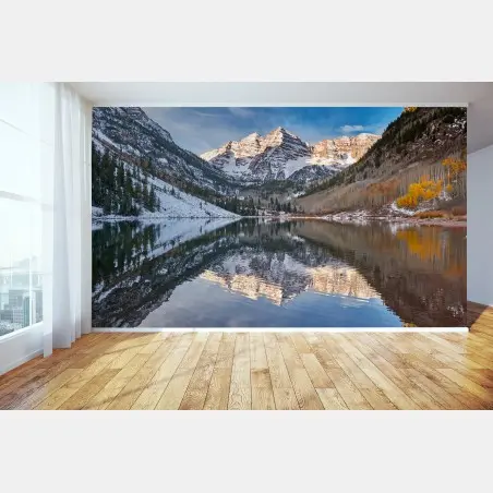 Papier peint paysage montagneux aux reflets dorés – Wallnifity®