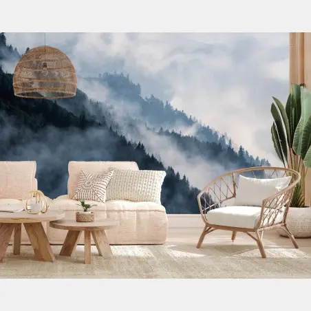 Papier peint brume mystérieuse sur les crêtes forestières – Wallnifity®