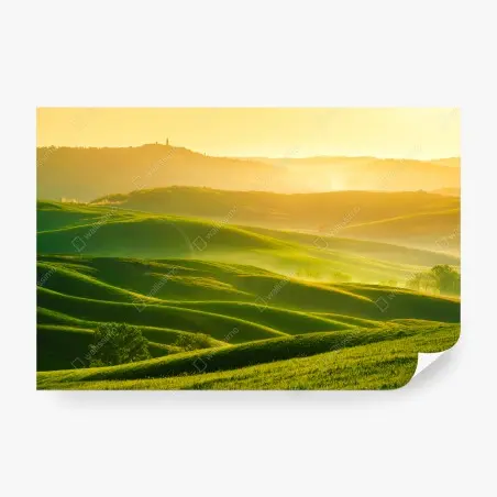 Papier peint collines verdoyantes de la Toscane au lever du soleil – Wallnifity®