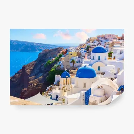 Papier peint Oia, Santorin : village aux dômes bleus – Wallnifity®