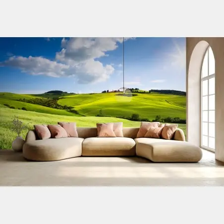 Papier peint douceur des collines de Toscane en lumière dorée – Wallnifity®