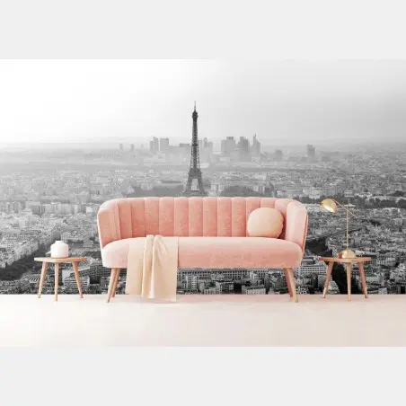 Papier peint vue aérienne en noir et blanc de la Tour Eiffel à Paris – Wallnifity®