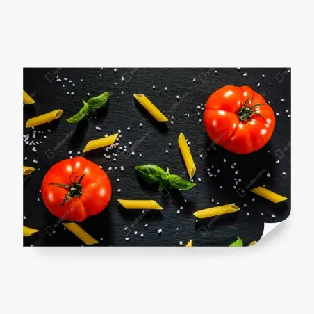 Papier peint composition gourmande tomates, pâtes et basilic – Wallnifity®