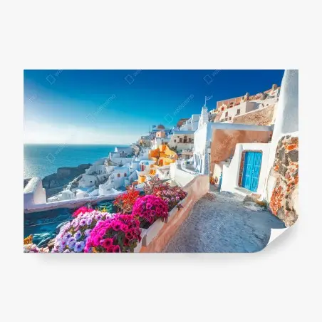 Papier peint ruelle ensoleillée à Santorin – Wallnifity®