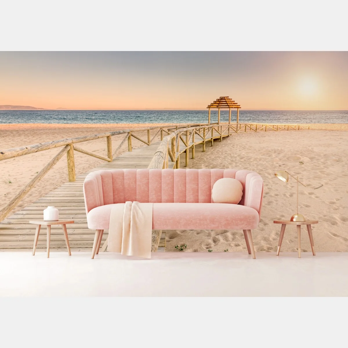 Papier peint passerelle en bois vers la mer, plage de Trafalgar – Wallnifity® Papier peint passerelle en bois vers la mer, plage de Trafalgar – Wallnifity®