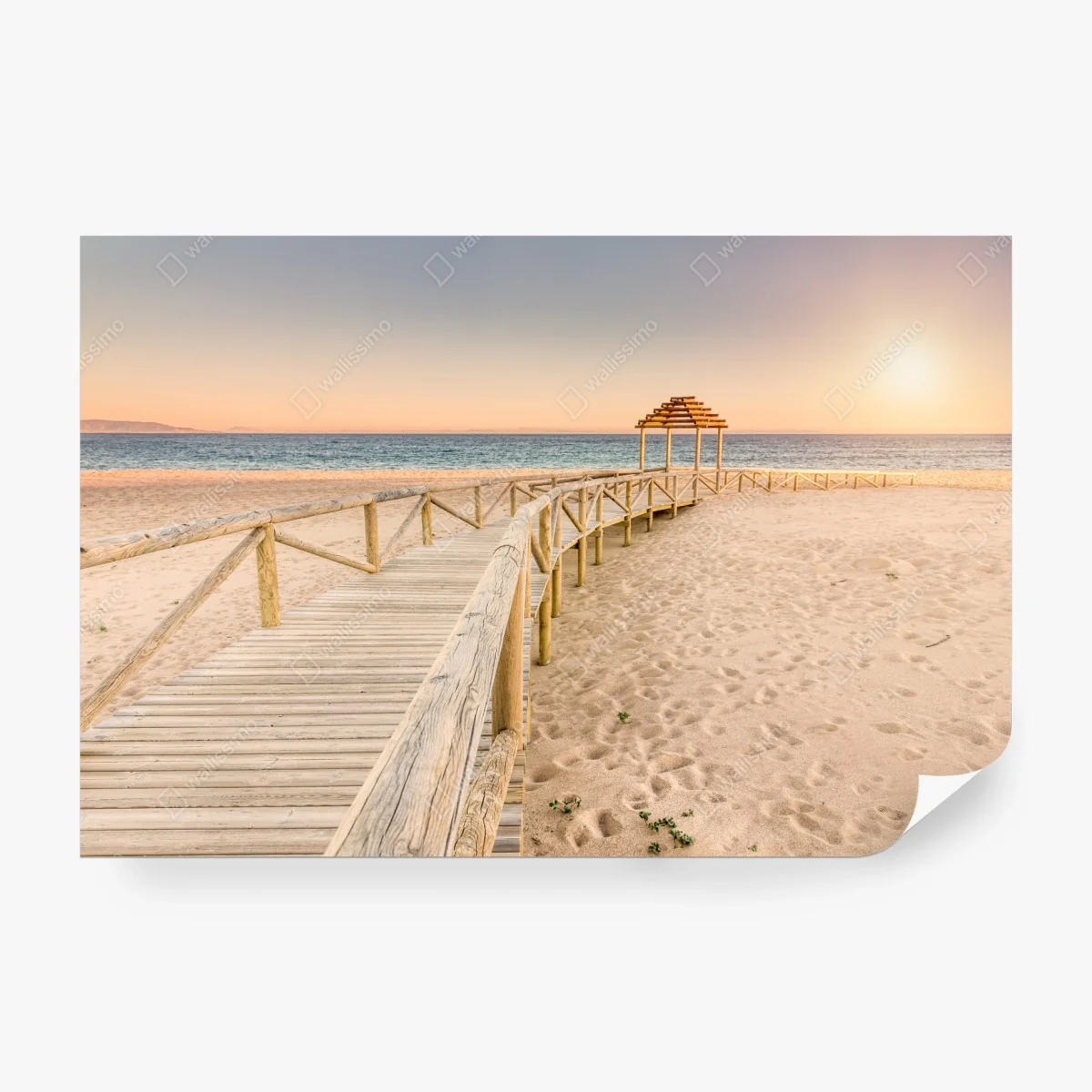 Papier peint passerelle en bois vers la mer, plage de Trafalgar – Wallnifity® Papier peint passerelle en bois vers la mer, plage de Trafalgar – Wallnifity®
