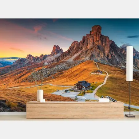 Papier peint coucher de soleil au Passo Giau, Dolomites – Wallnifity®