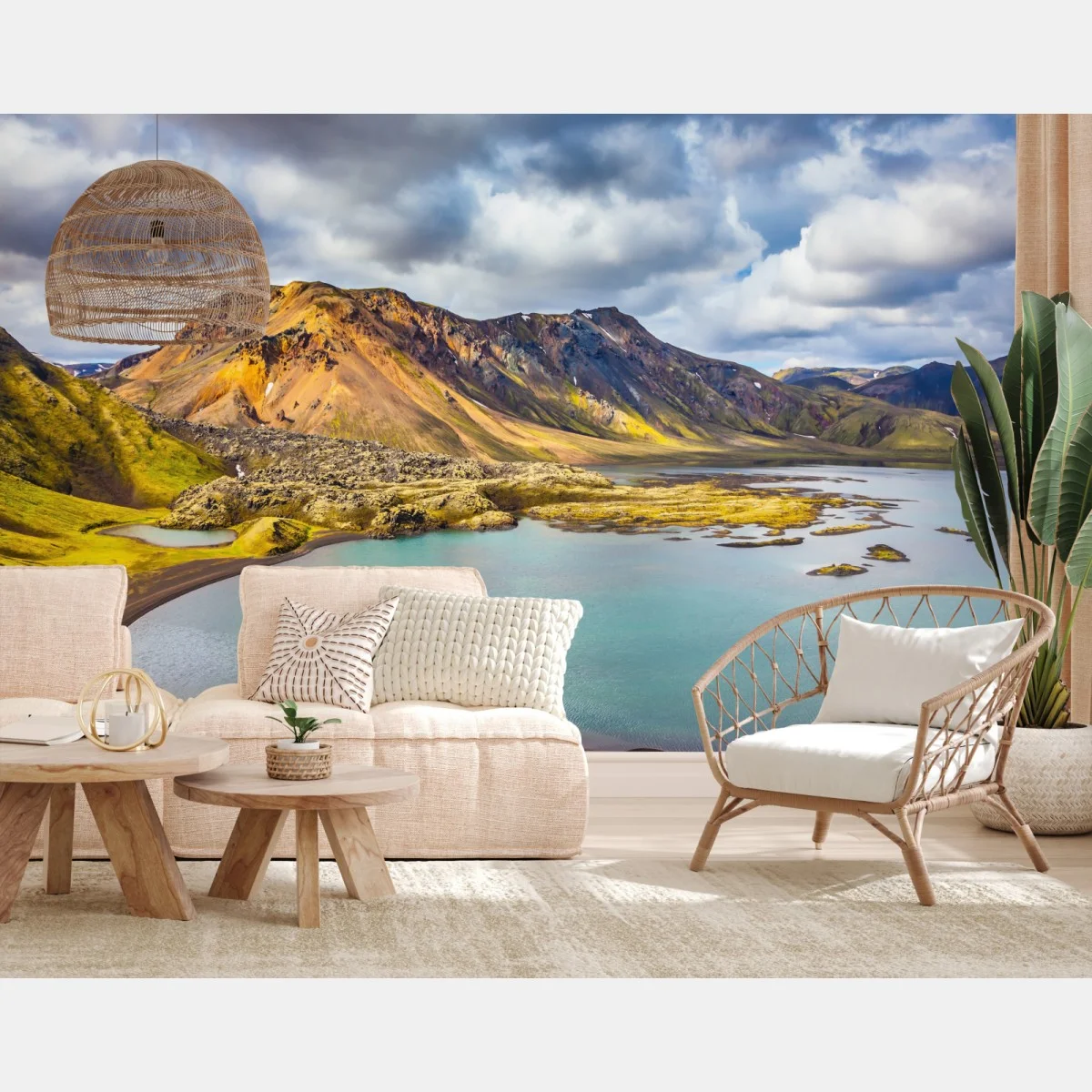Papier peint lumières d'Islande : lac turquoise et montagnes – Wallnifity® Papier peint lumières d'Islande : lac turquoise et montagnes – Wallnifity®
