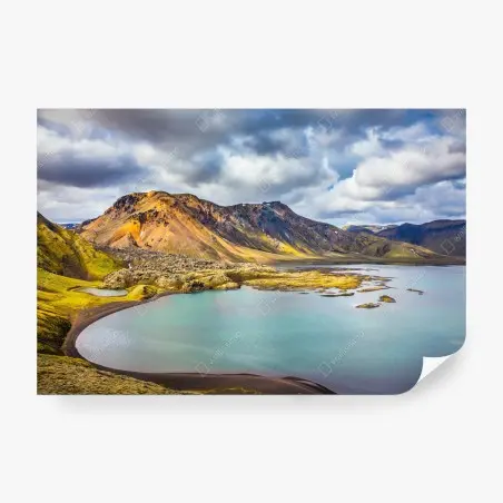 Papier peint lumières d'Islande : lac turquoise et montagnes – Wallnifity®