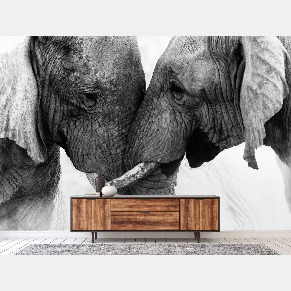 Papier peint portrait intime d'éléphants en noir et blanc – Wallnifity® Papier peint portrait intime d'éléphants en noir et blanc – Wallnifity®