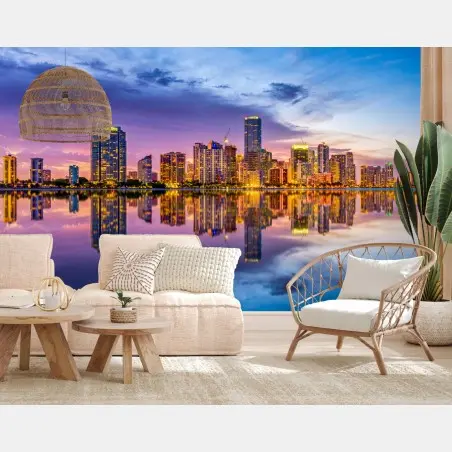 Papier peint reflets colorés de Miami au crépuscule – Wallnifity®