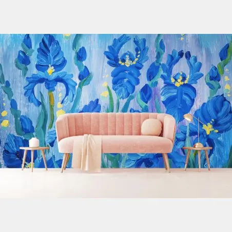 Papier peint bouquet d'iris bleus en peinture à l'huile – Wallnifity®