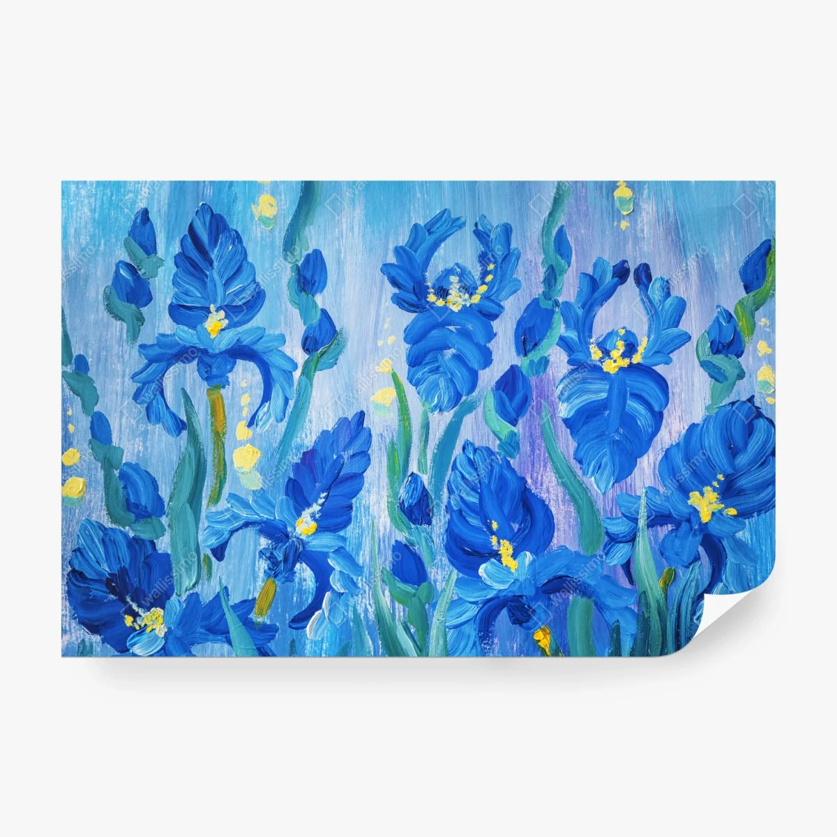 Papier peint bouquet d'iris bleus en peinture à l'huile – Wallnifity®