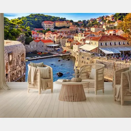 Papier peint vue panoramique de Dubrovnik et ses remparts historiques – Wallnifity®