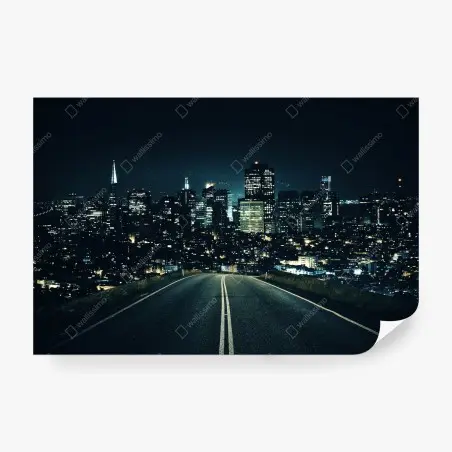 Papier peint route vers la ville illuminée – Wallnifity®