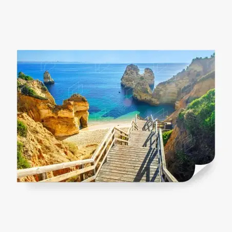 Papier peint escaliers vers la crique aux eaux turquoise – Wallnifity®