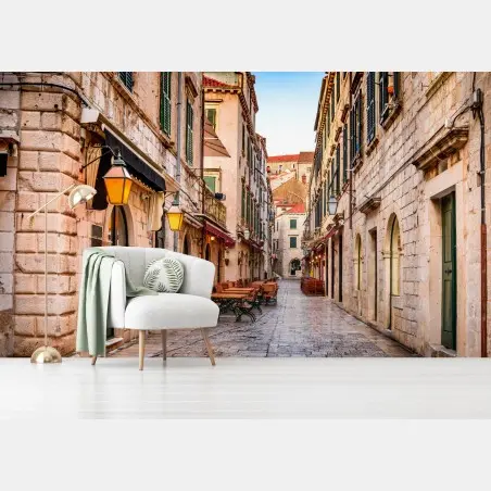 Papier peint ruelle pavée de Dubrovnik au charme médiéval – Wallnifity®