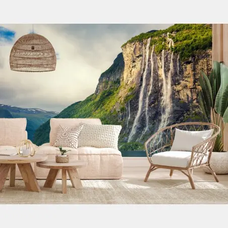 Papier peint affiche murale : cascades du fjord de Geiranger – Wallnifity®