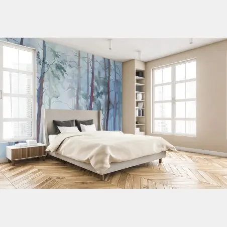 Papier peint forêt brumeuse à l'aquarelle – Wallnifity®