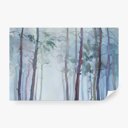 Papier peint forêt brumeuse à l'aquarelle – Wallnifity®