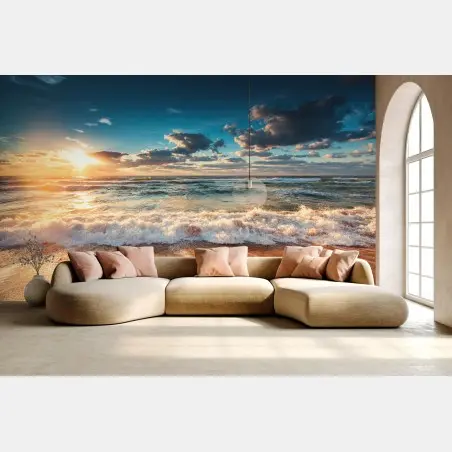 Papier peint lever de soleil doré sur la mer – Wallnifity®