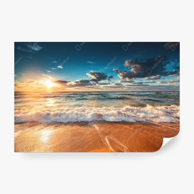 Papier peint lever de soleil doré sur la mer – Wallnifity®
