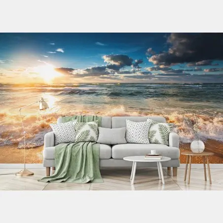 Papier peint aurore dorée au bord de mer – Wallnifity®