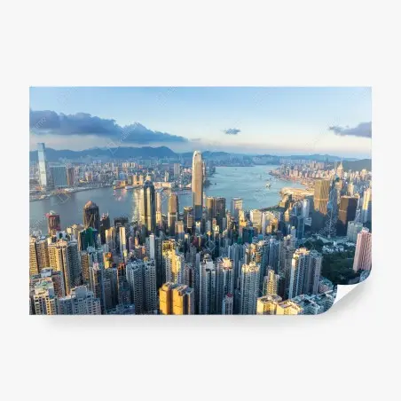 Papier peint coucher de soleil sur Hong Kong, panorama urbain – Wallnifity®