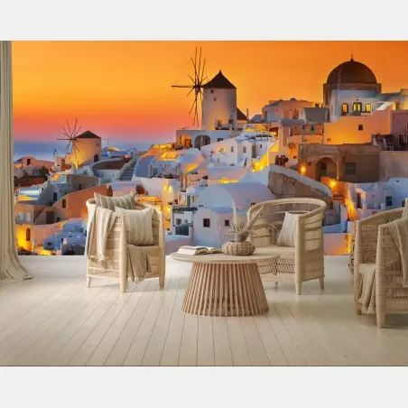 Papier peint coucher de soleil à Oia, Santorin – Wallnifity®