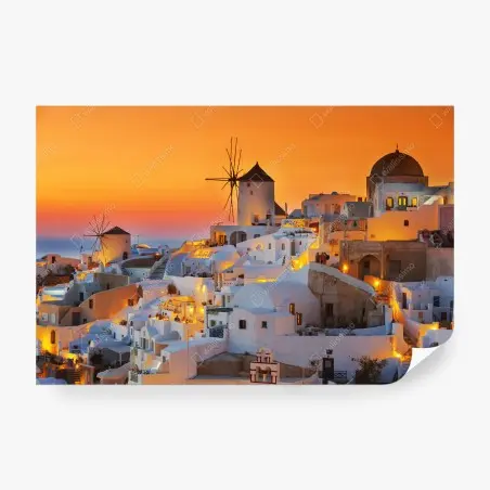 Papier peint coucher de soleil à Oia, Santorin – Wallnifity®