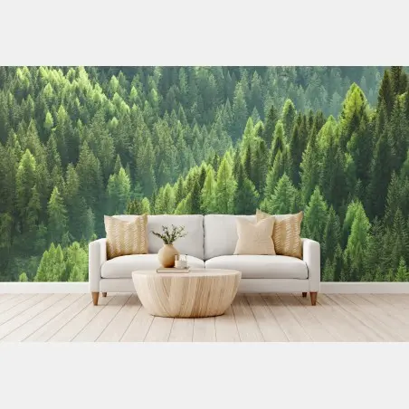 Papier peint forêt de conifères verdoyante – Wallnifity®