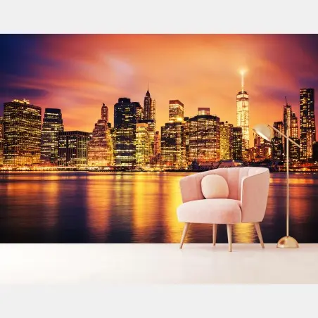 Papier peint horizon en feu de New York au crépuscule – Wallnifity®
