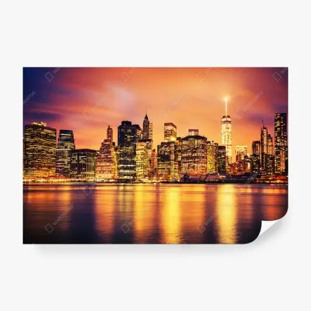 Papier peint horizon en feu de New York au crépuscule – Wallnifity®