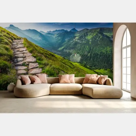 Papier peint sentier panoramique au lever du soleil dans les Tatras, Pologne – Wallnifity®