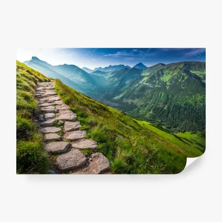 Papier peint sentier panoramique au lever du soleil dans les Tatras, Pologne – Wallnifity®