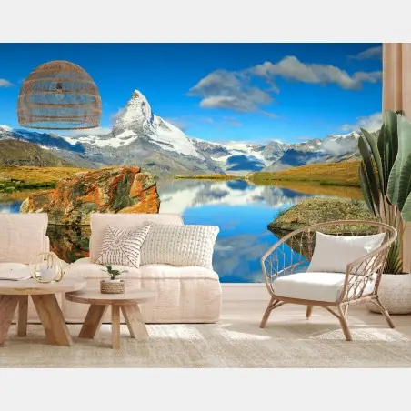 Papier peint reflet du Cervin sur un lac alpin – Wallnifity®
