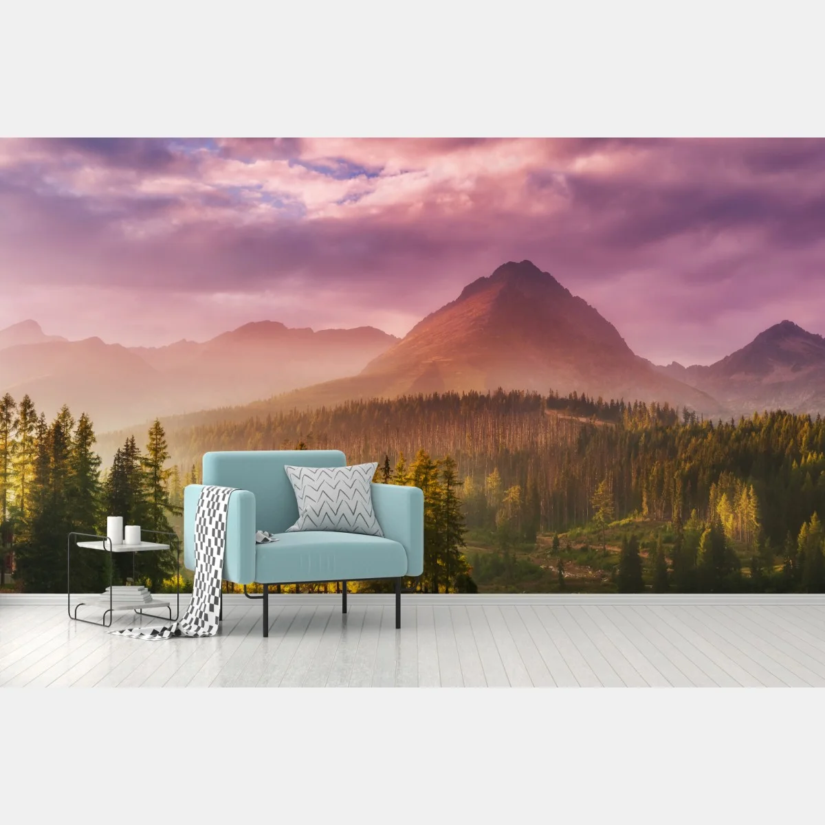 Papier peint coucher de soleil à Štrbské Pleso – Wallnifity® Papier peint coucher de soleil à Štrbské Pleso – Wallnifity®