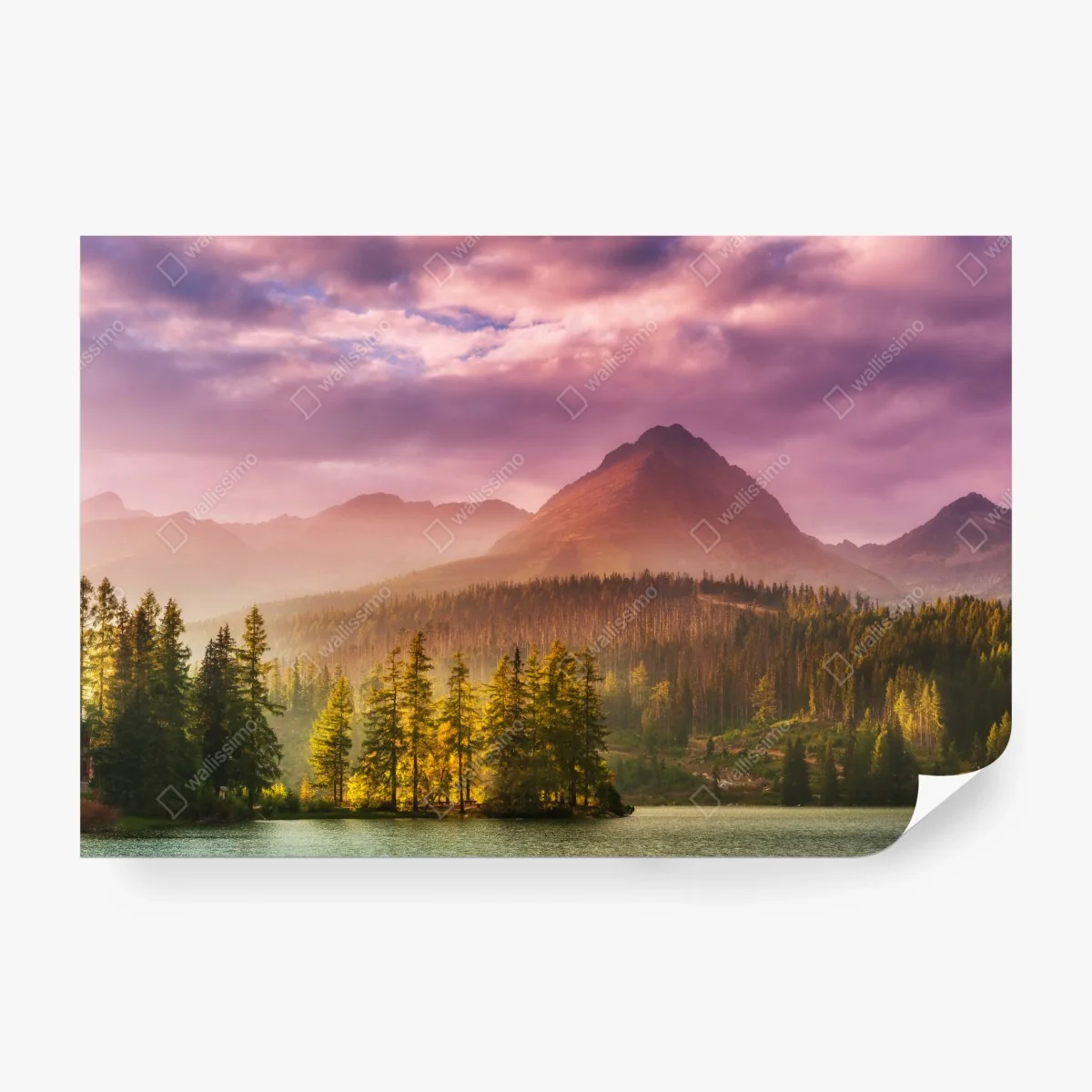 Papier peint coucher de soleil à Štrbské Pleso – Wallnifity® Papier peint coucher de soleil à Štrbské Pleso – Wallnifity®