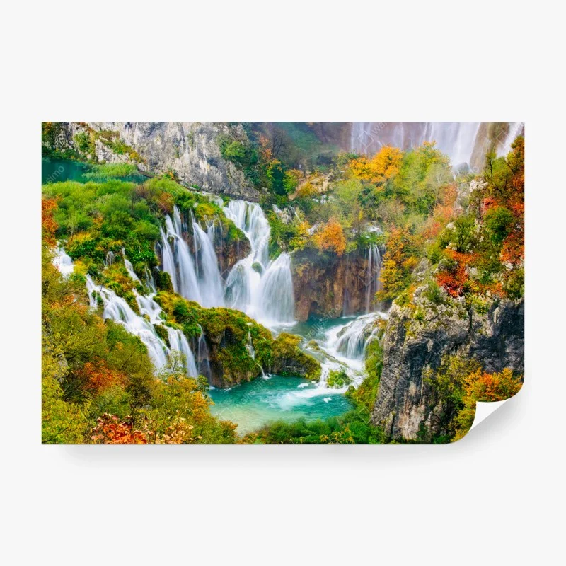Papier peint paysage de cascades et lacs turquoise en automne – Wallnifity® Papier peint paysage de cascades et lacs turquoise en automne – Wallnifity®
