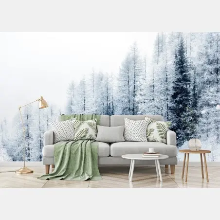Papier peint paysage hivernal de forêt enneigée – Wallnifity®