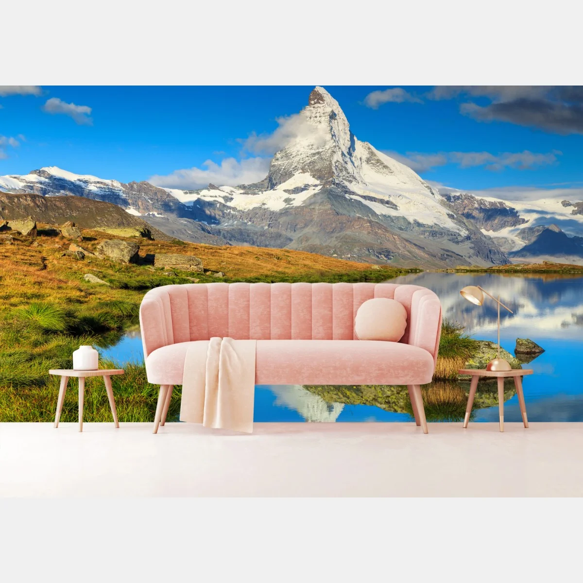 Papier peint vue tranquille du Cervin au reflet parfait – Wallnifity® Papier peint vue tranquille du Cervin au reflet parfait – Wallnifity®