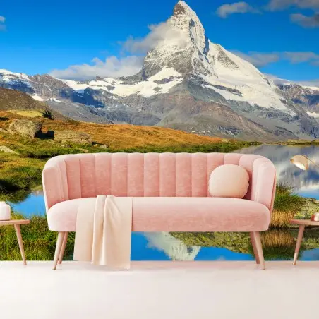 Papier peint vue tranquille du Cervin au reflet parfait – Wallnifity®