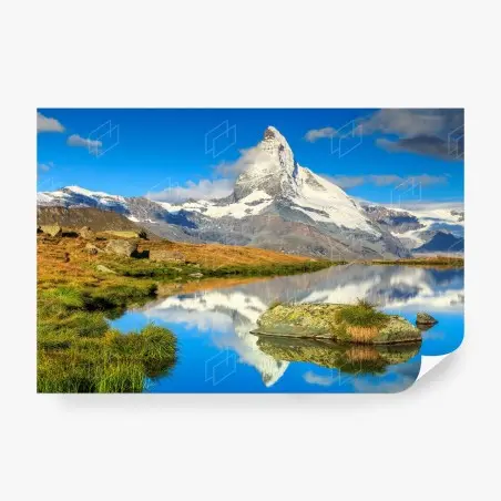Papier peint vue tranquille du Cervin au reflet parfait – Wallnifity®