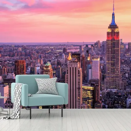 Papier peint coucher de soleil sur New York et l'Empire State Building – Wallnifity®