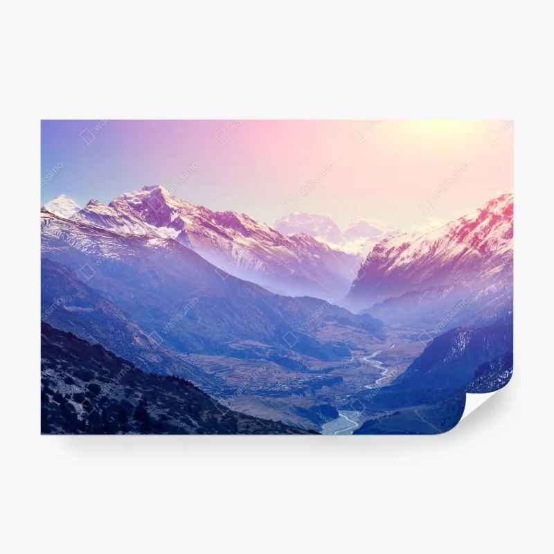 Papier peint aube rosée sur la vallée montagneuse – Wallnifity® Papier peint aube rosée sur la vallée montagneuse – Wallnifity®