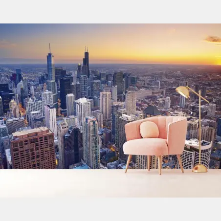 Papier peint ciel urbain de Chicago au coucher du soleil – Wallnifity®