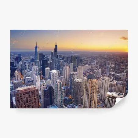 Papier peint ciel urbain de Chicago au coucher du soleil – Wallnifity®