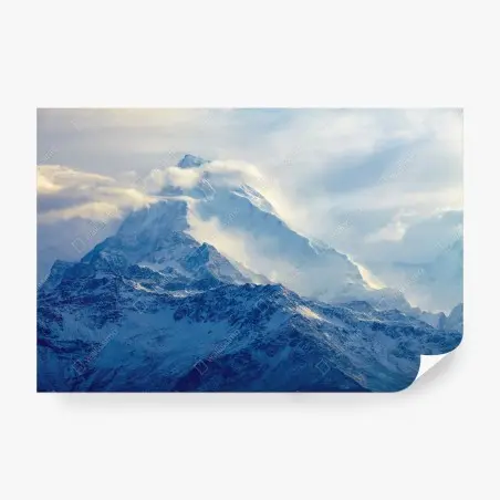 Papier peint panorama de sommets enneigés et nuages lumineux – Wallnifity®