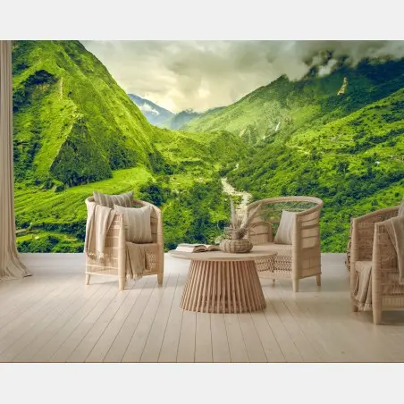 Papier peint calme vallée verte sous les nuages – Wallnifity®