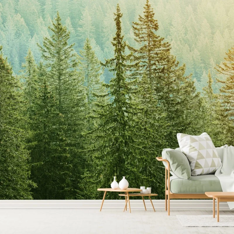 Papier peint forêt de conifères au lever du soleil – Wallnifity® Papier peint forêt de conifères au lever du soleil – Wallnifity®